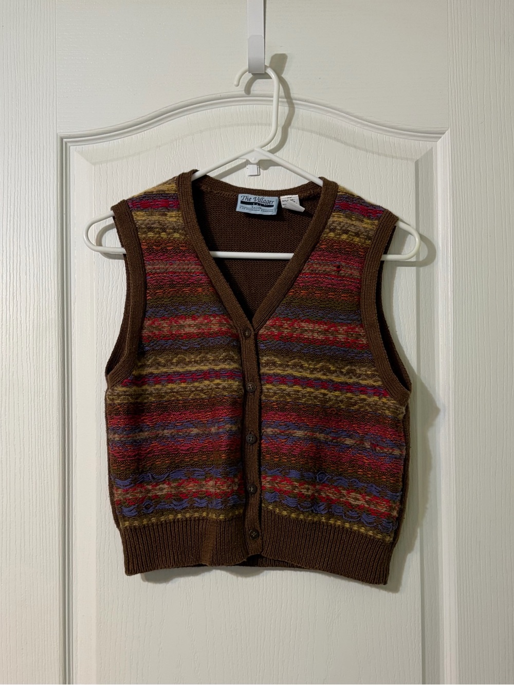 Vintage Brown Multicolor Fair Isle Knit Button Vest
